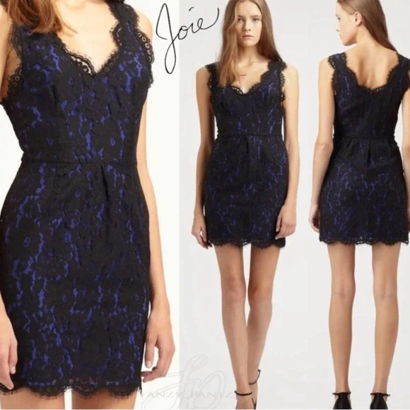 Joie | Dresses | Joie Rori Black And Blue Lace Sheath Dress | Poshmark
